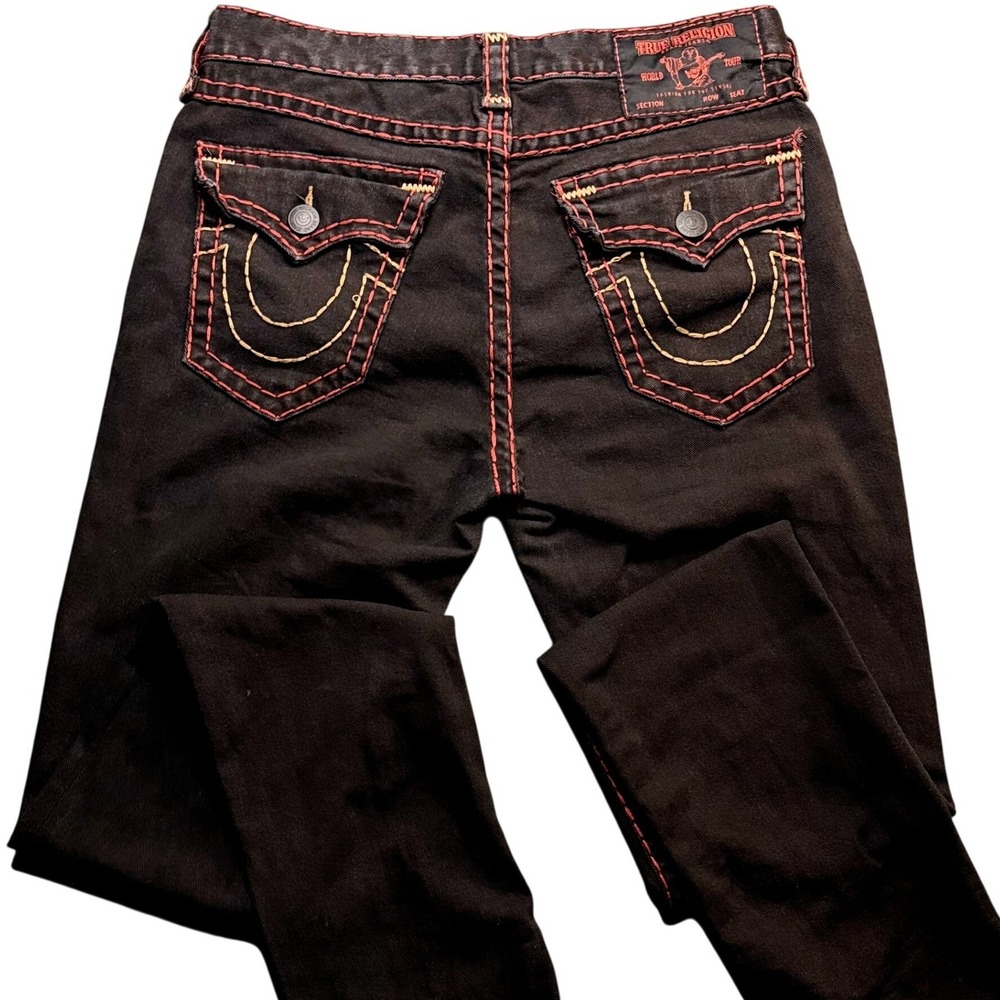True Religion Black Jeans Red Stitch Rocco SuperT Flap 34 Streetwear Stacked y2k